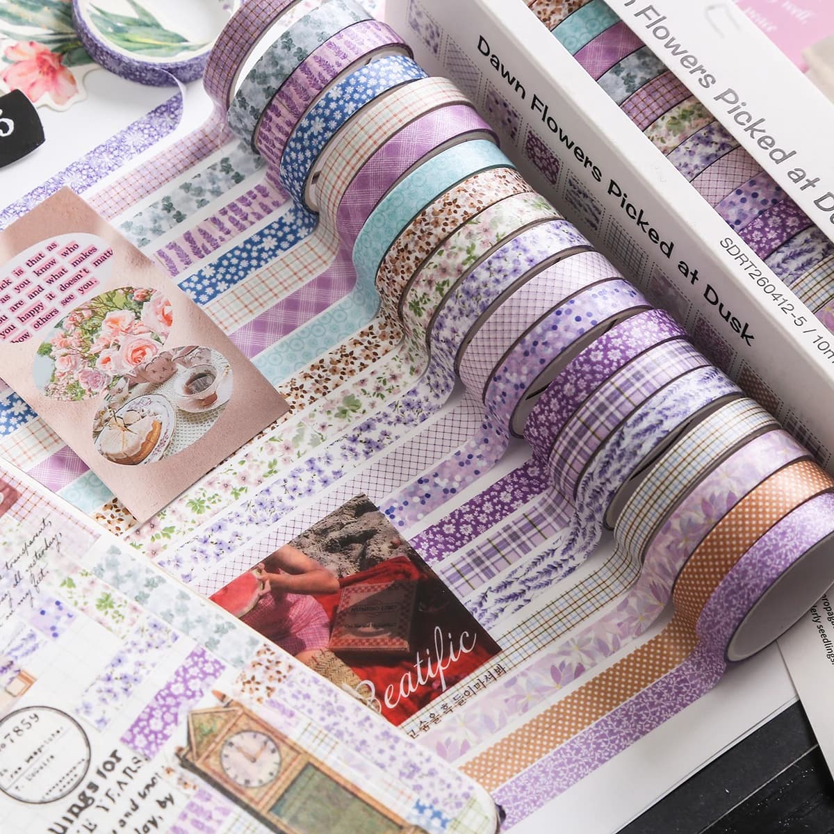 20Rolls Aesthetic Washi Tape Set, Floral Plaid & Vintage Decorative Strips for Journal Planner Scrapbooking & DIY Craft Projects