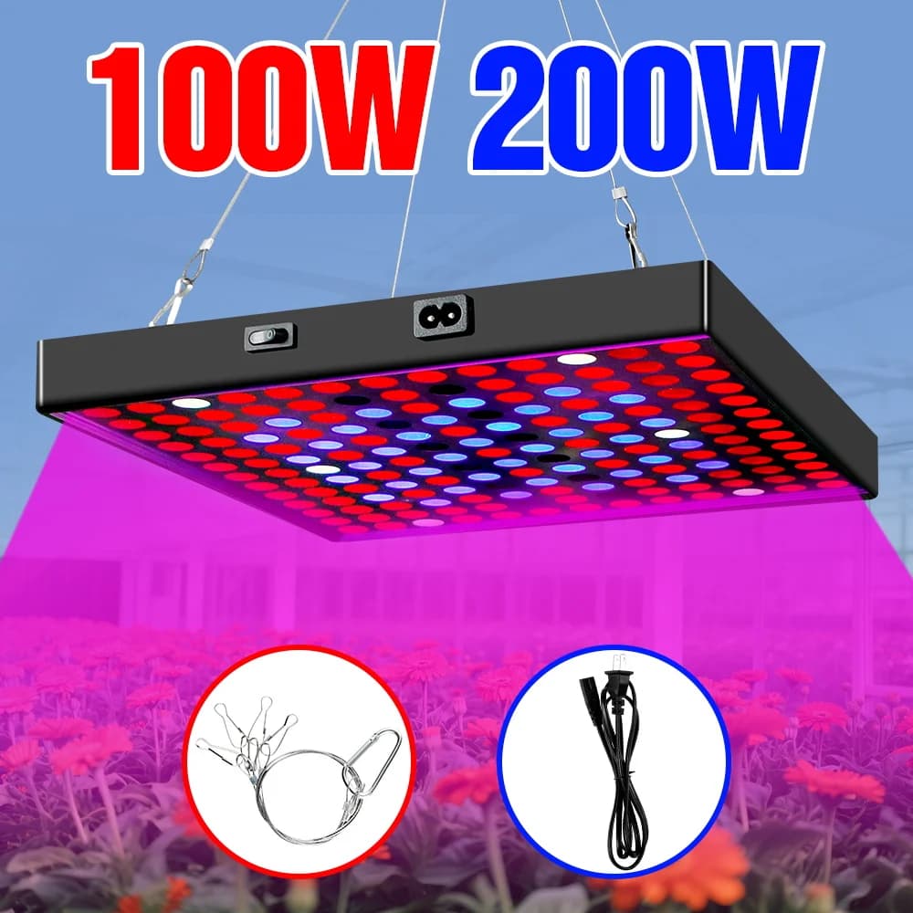 Lampada LED per Coltivazione Indoor 200W a Spettro Completo, Illuminazione per Piante, Serre, Semi, Fiori, Coltivazione Idroponica