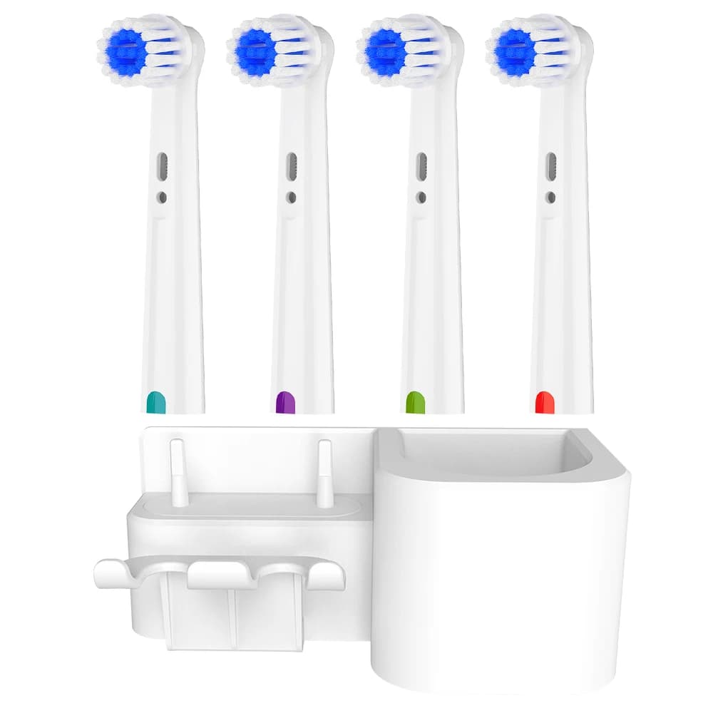 Wall brush holder compatible with Oral B electric toothbrush, 4 soft spare heads for 1000 100 1500
