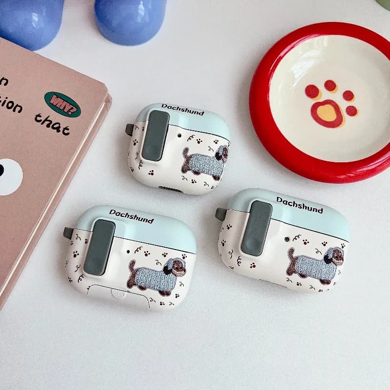 Custodia per auricolari a forma di simpatico cane Bassotto con supporto e fibbia di bloccaggio per Huawei FreeBuds Pro5 7i FreeClip FreeClip2, cover anti-caduta per cuffie