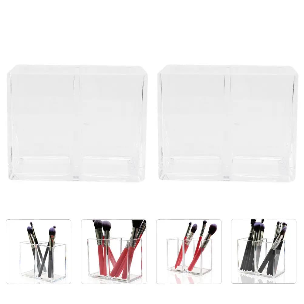 Set di 2 Portapennelli in Acrilico, Organizzatore da Scrivania per Pennelli da Trucco, Matite, Righelli, Evidenziatori, Contenitore con Superficie Liscia