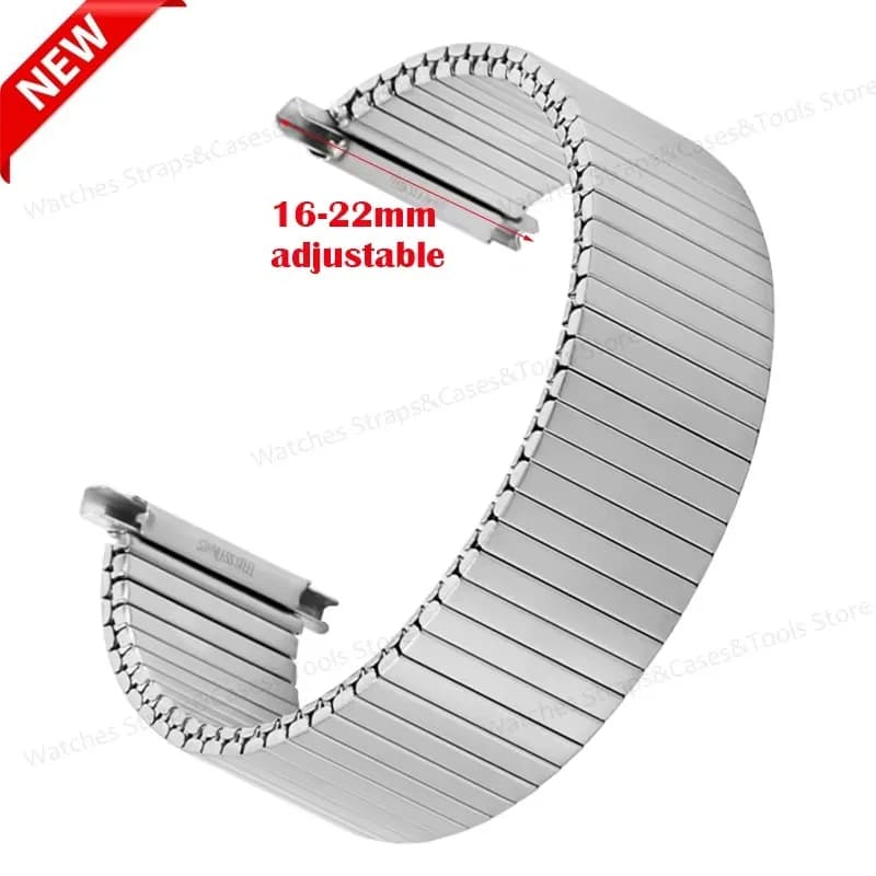 Cinturino per orologio elastico in metallo Espansione elastica Cinturino per orologio in acciaio inossidabile 16-22mm Regolazione larghezza Cintura spazzolata Uomo Donna Bracciali