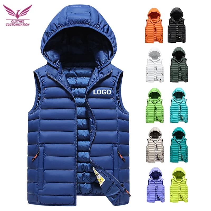 Gilet imbottiti caldi da uomo invernali Logo personalizzato Gilet senza maniche da uomo Giacche Stampa nome Giacca a vento spessa Gilet con cappuccio con cappuccio Fai da te