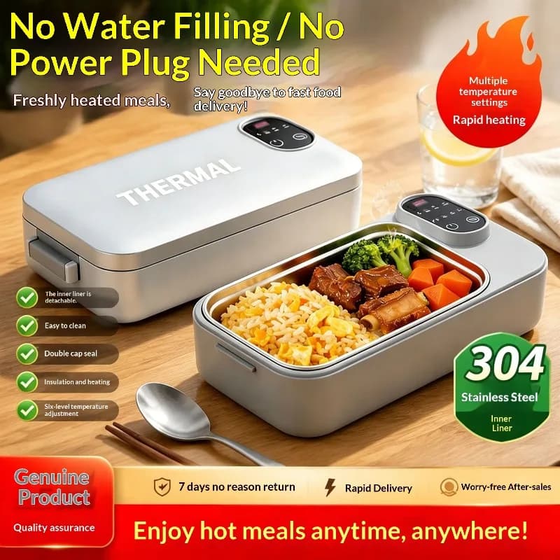 Heated Lunch Box Water Free Insulation Portable Self-Heating Electric Lunch Heater For Office Car Travel 304 Stainless Steel
