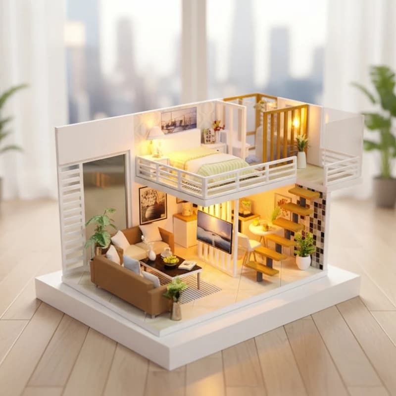 OUZEY Grande Casa delle Bambole per Bambine, Blocchi di Costruzione, Giochi da Tavolo, Giocattoli in Legno Fai-da-Te, Case in Miniatura da Assemblare