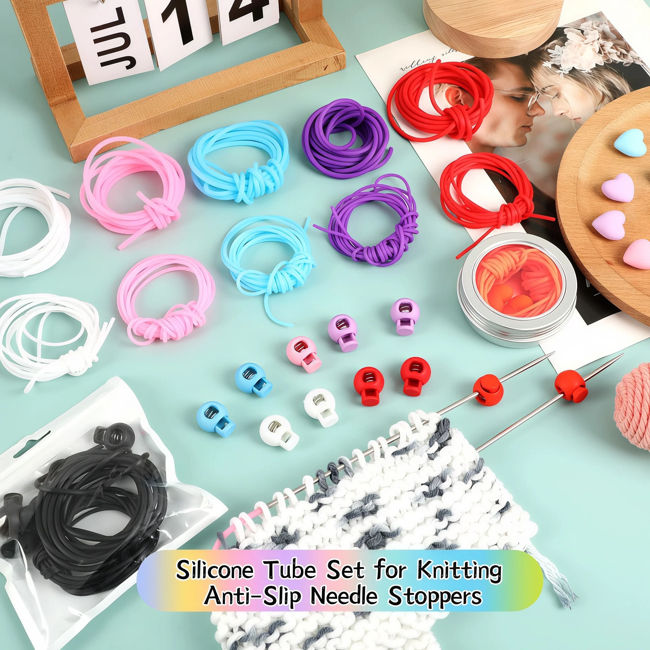 Kit Fai-da-Te per Mantenere i Punti di Lavoro con Tubi in Silicone e Fermacuciture, Strumenti Antiscivolo per Uncinetto per Principianti e Avanzati