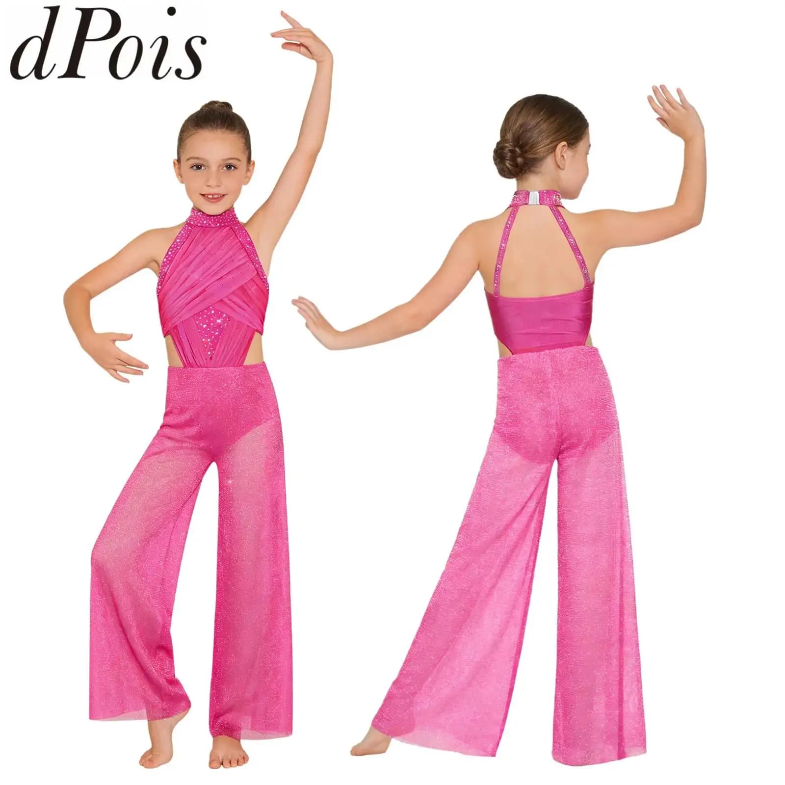 Body da Danza per Bambine con Paillettes e Rete Lucida, Senza Maniche, per Pattinaggio Artistico e Ginnastica