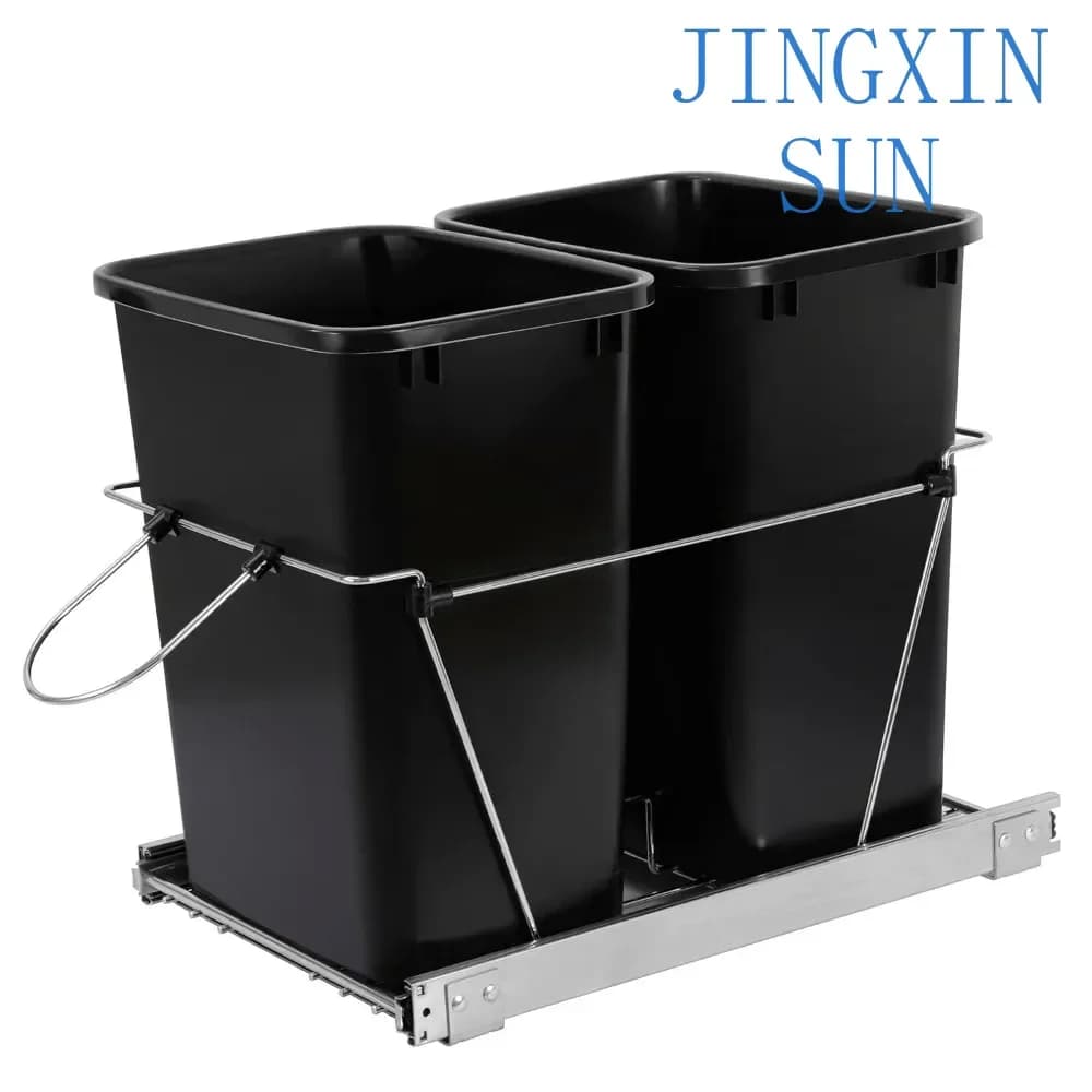 Double for 35-Quart Pull Out Trash Can Under Cabinets Sink Garbage Waste Sliding Recycling Bins Container