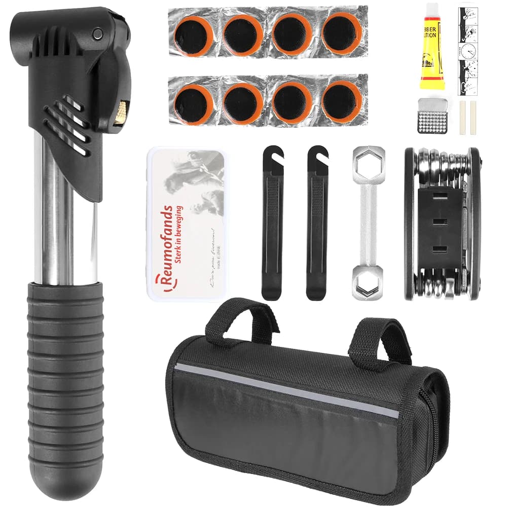 Kit di riparazione biciclette Borsa Leva patch per pneumatici Kit di riparazione bici da strada multifunzionale per ciclismo con strumento esterno pompa