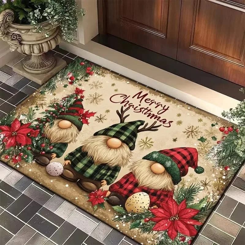 Tappetino Natalizio per Porta con Decorazione Stampata, Tappeto in Flanella Assorbente, Lavabile in Lavatrice