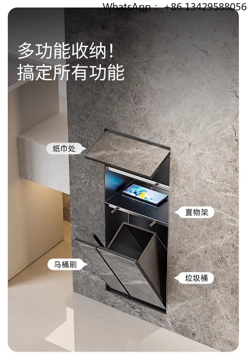 304 Stainless Steel Bathroom Embedded Niche, Hidden Trash Can Toilet Brush Storage, with Concealed Tissue Box