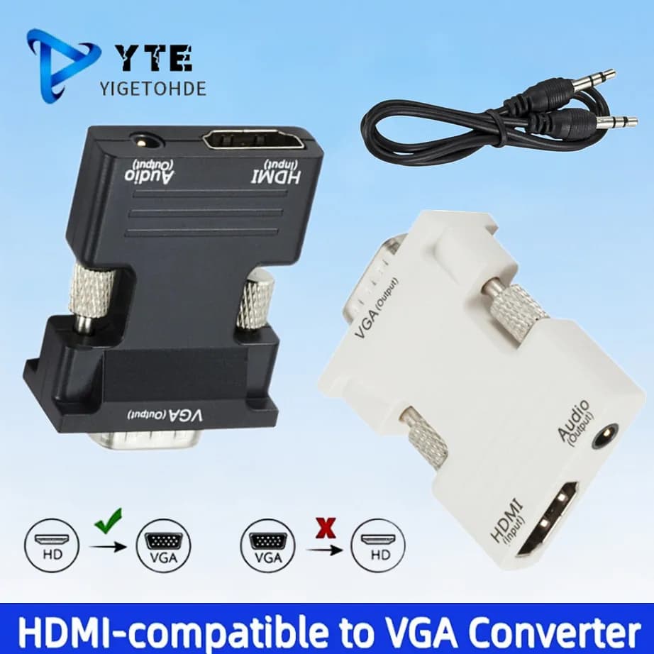 HDMI to VGA 1080P Converter with 3.5 mm audio cable - for PC Laptop TV Monitor Projector Adapter from HDMI female to VGA male