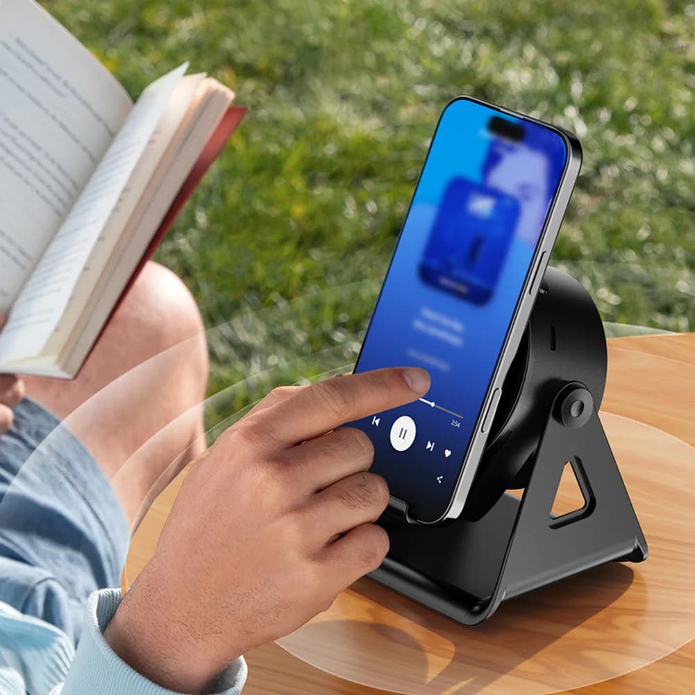 Wireless Induction Speaker with Phone Support, BT5.3 Rechargeable Foldable with RGB Environmental Light