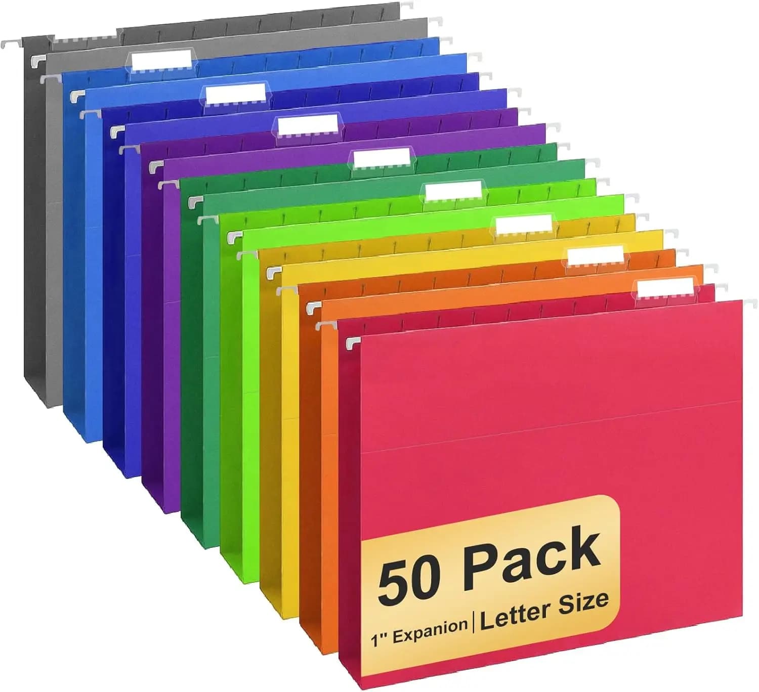 Confezione da 50 Cartelle Appendibili Formato Lettera con Linguette a Taglio 1/5, 10 Colori per Organizzazione Casa e Ufficio