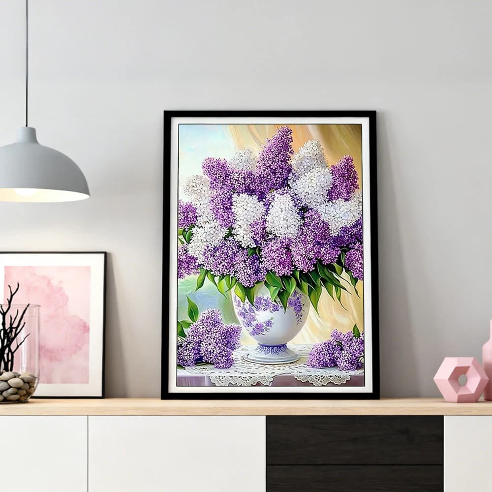 Diamond Art: Nuova Collezione di Pittura Diamantata con Fiori Lilla, Mosaico Floreale, Hobby Creativo, Kit Completo per Artigianato Domestico