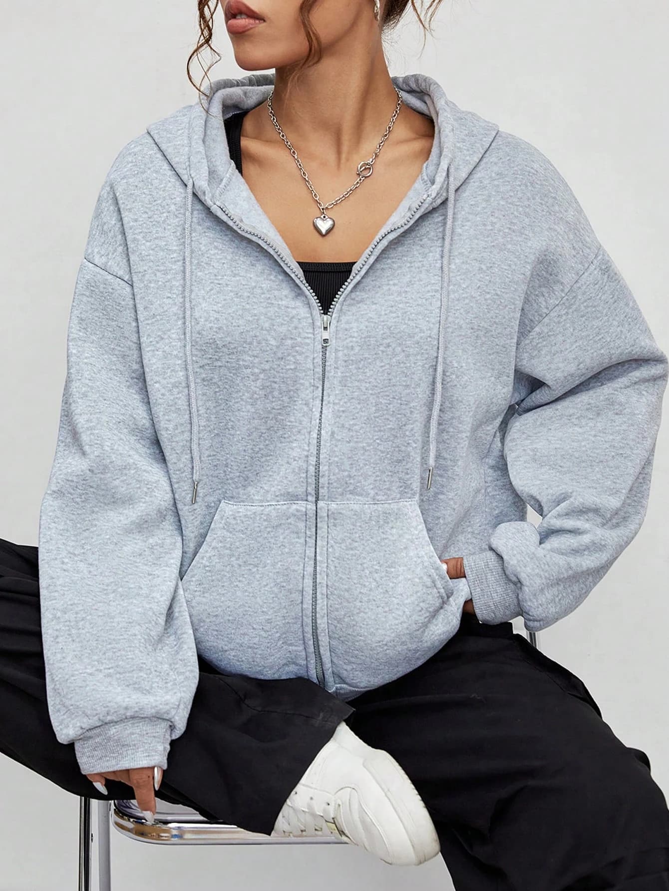 Nuova felpa con cappuccio con cerniera solida Felpe con cappuccio in pile caldo da donna Felpa con cappuccio casual autunnale Tasca da strada Abbigliamento sportivo Veste femminile oversize All-Match