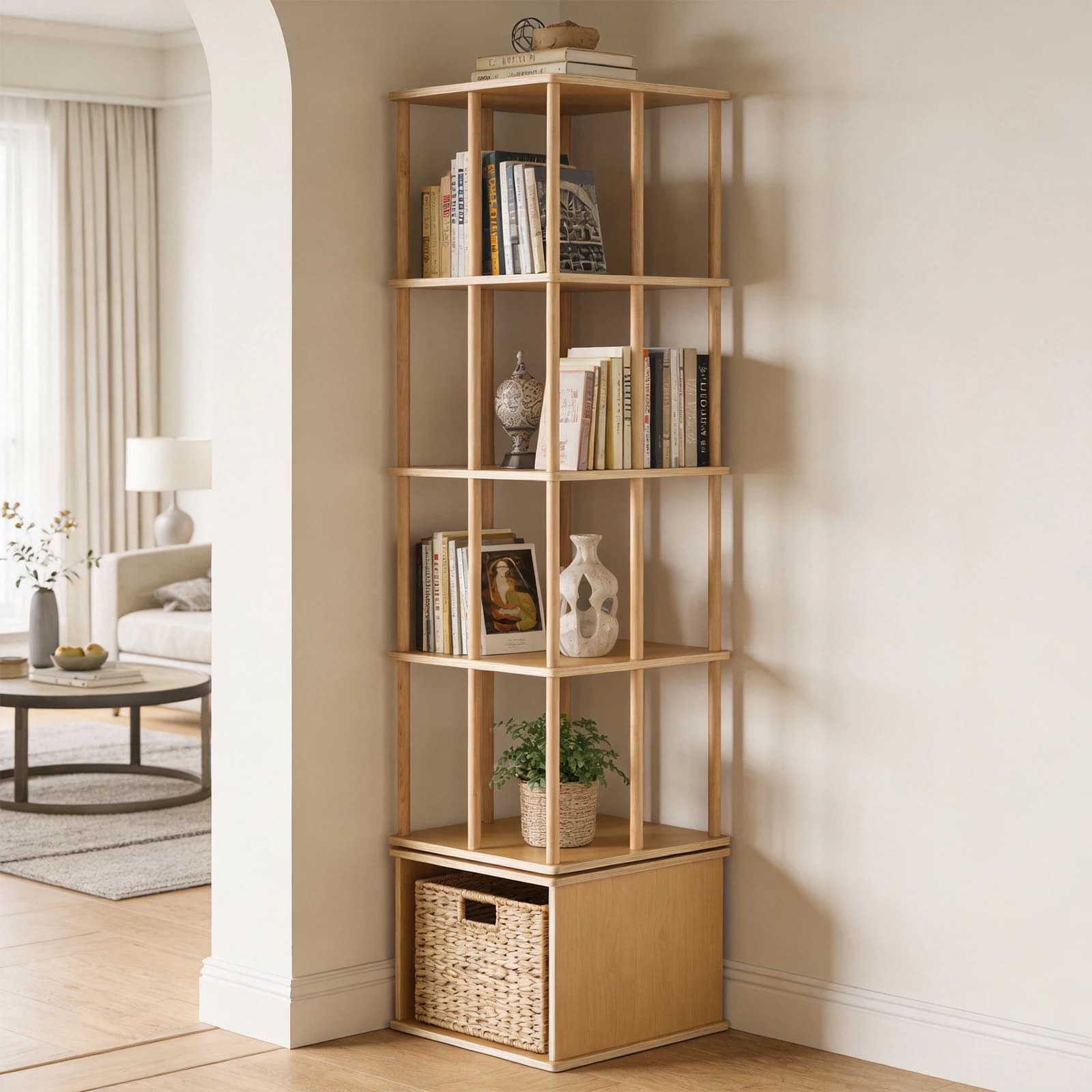 5Tier 360 ° Libreria Girevole, Scaffale Rotante da Terra per Libri e Oggetti – Organizzatore Domestico per Casa, Ufficio, Cameretta, Camera da Letto