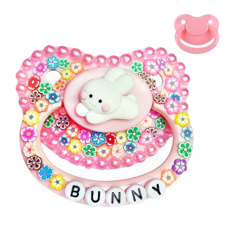 100% Handmake Cute Pink Rabbit Pattern Adult Baby ciuccio Silicone Adult size ciuccio abdl Daddy Girl