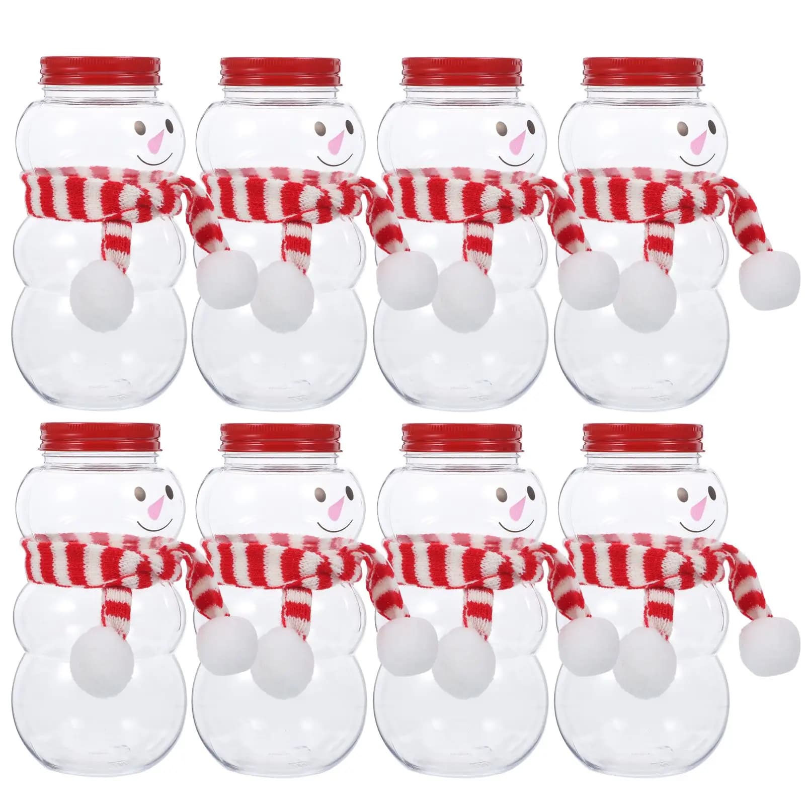 10 set di bottiglie di latte a forma di pupazzo di neve di Natale con coperchi Bottiglia di succo di plastica di Natale Bottiglie di caramelle di Natale Forniture con sciarpe