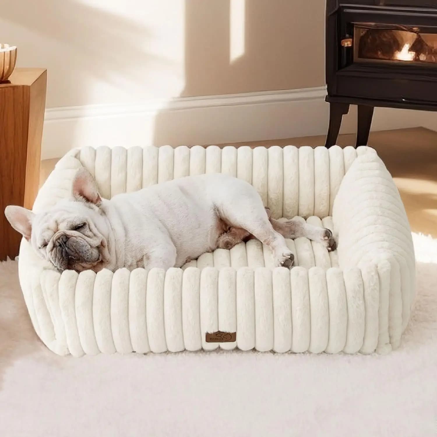 Cuccia per Cani Lavabile di Media Dimensione, Materasso Ortopedico in Pile per Animali con Rivestimento Rimovibile, Crema 30x24x8 Pollici