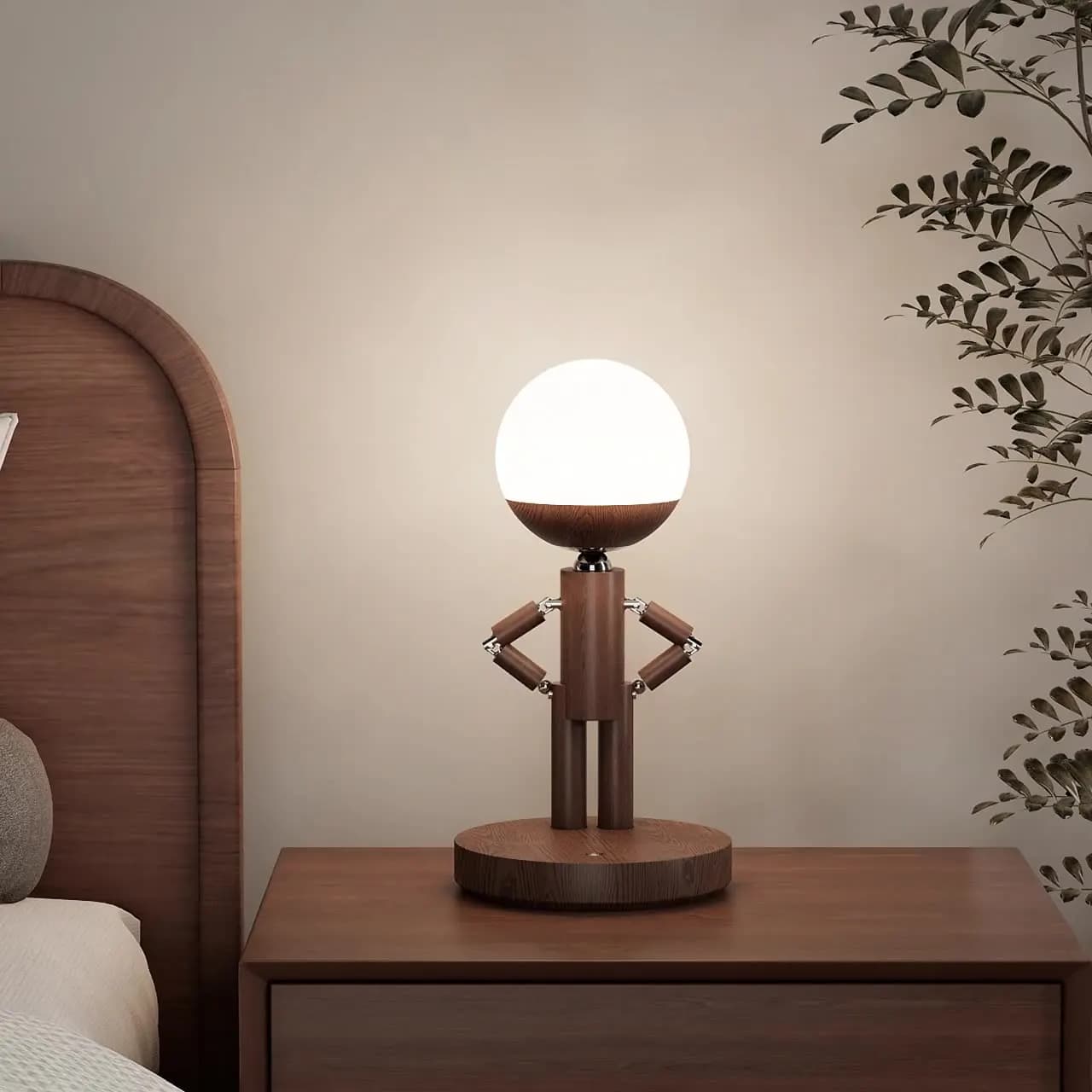 Lampada da scrivania da uomo burattino dal design creativo, ornamento artistico da tavolo in legno massello, lampada da scrivania decorativa in metallo con interruttore tattile YX845SG