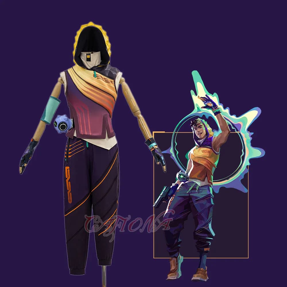 Cafiona Hot Game Valorant Miks Cosplay Costume 2026 Men Halloween Outfits Top Pants Scarf Gloves E-pulse Bracelet Full Set