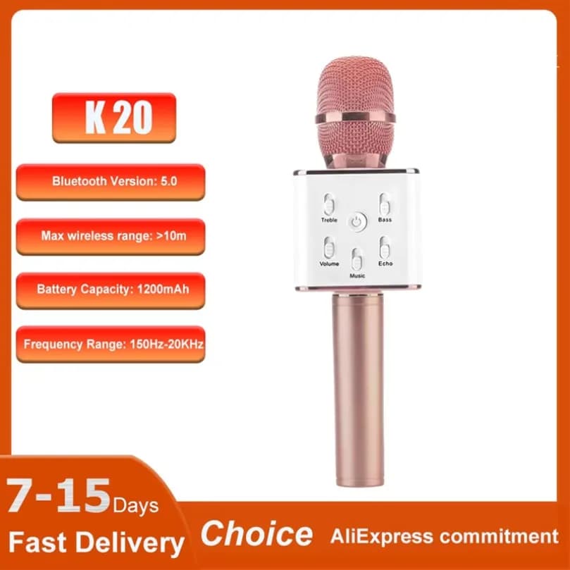 VIKEFON K20 Microfono Karaoke Microfono Wireless Bluetooth con Suono Magico Luce LED Macchina da Canto Portatile per Regali per Feste a Casa