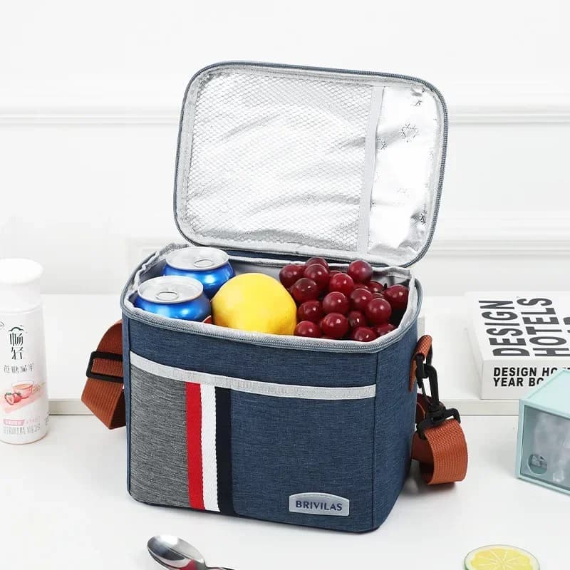 Borsa per il pranzo con Texture alla moda borsa termica isolata impermeabile resistente all'usura con doppia tracolla borsa per alimenti e bevande da Picnic