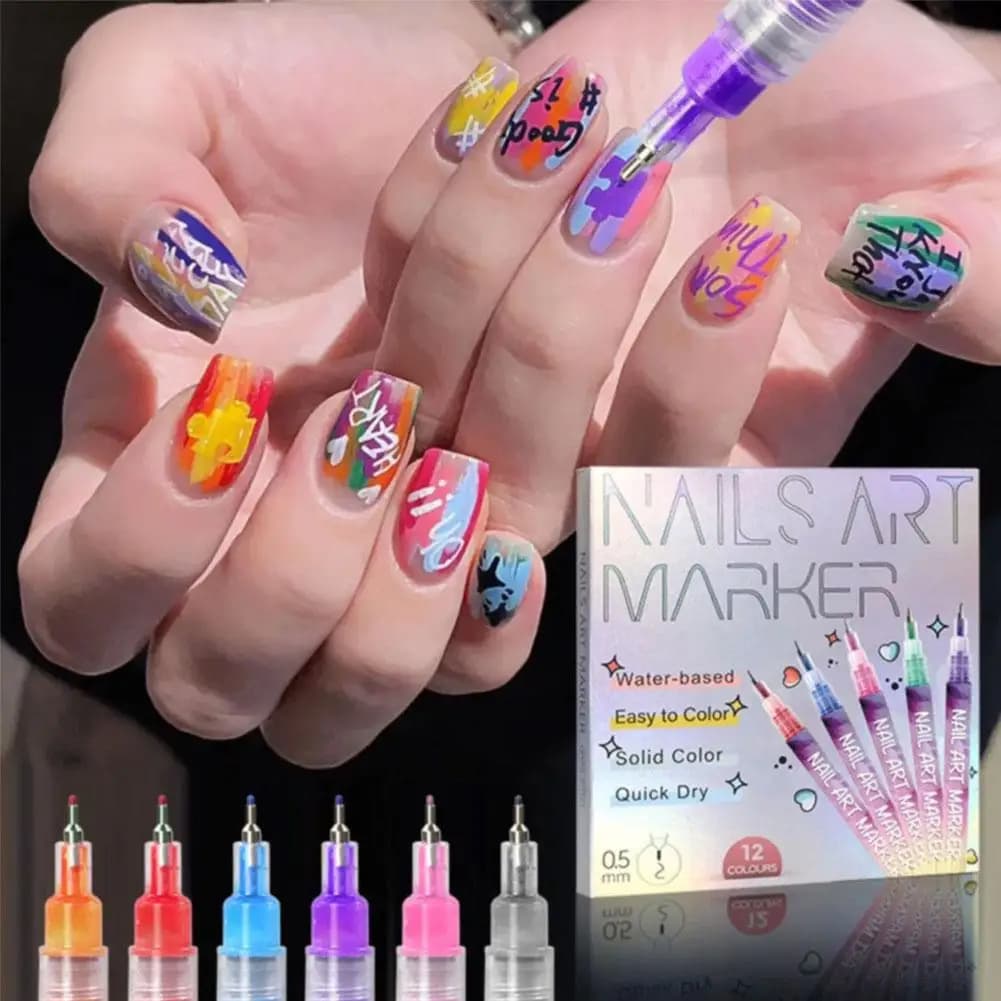 12 Pz/set Unghie Acrilico Graffiti Penna 12 Colori Impermeabile Ad Asciugatura Rapida 3D Punteggiatura Liner FAI DA TE Bellezza Artistica Unghie artistiche Strumento di Arte