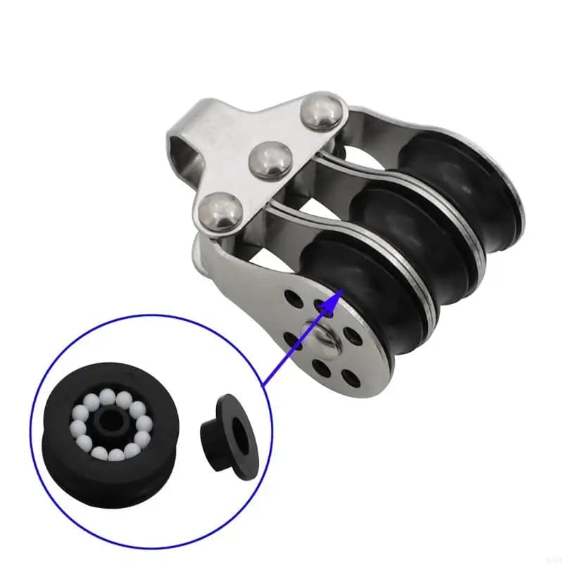 M76E Yacht Rope Guide Block Stainless Steel Three-Sheave Marine Hardware with Top Attachment Eye for Deck Line Work