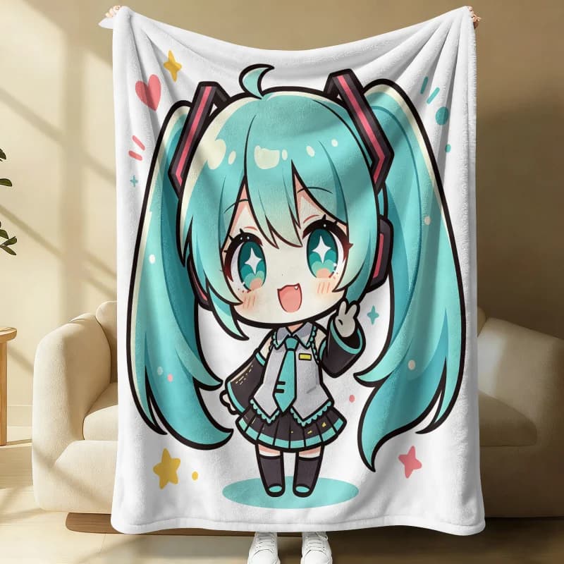 Coperta in flanella stile Chibi Hatsune Miku, decorazione per camera da letto, coperta per pisolino anime Kawaii, coperta per divano, copertura per condizionatore d'aria