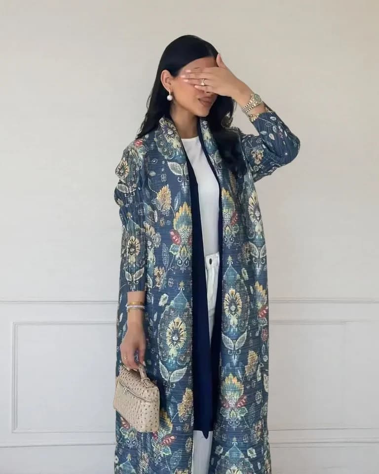 YUDX Women's Robe 2025 Spring New Pleated Fashion Classic Print Trench Coat Cardigan Lace-up Design Loose Plus Size Abaya