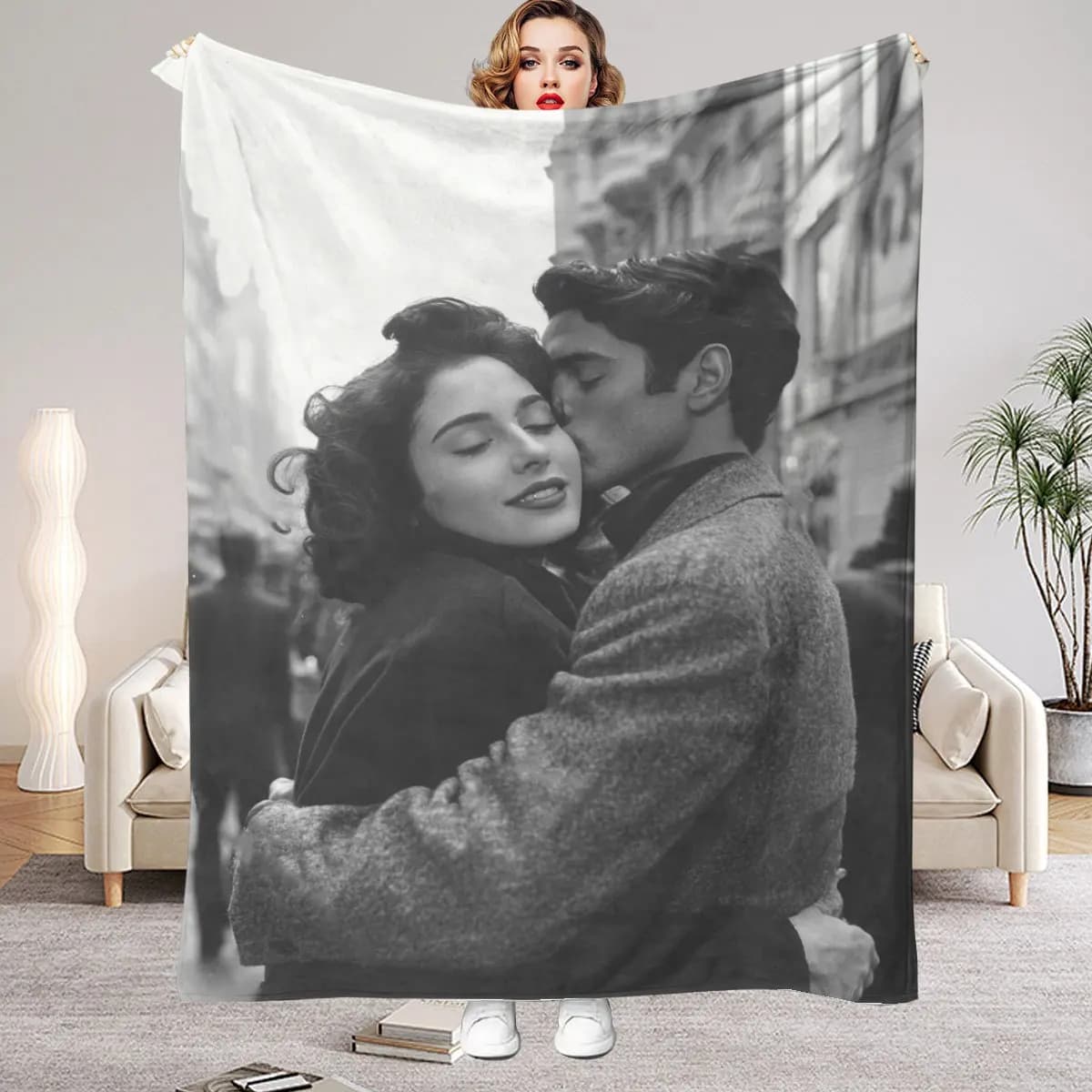 Custom DIY Personalized Photo Blanket for Your Loved One - Flannel Blanket with Personalized Photo, Suitable for Sofa, Office