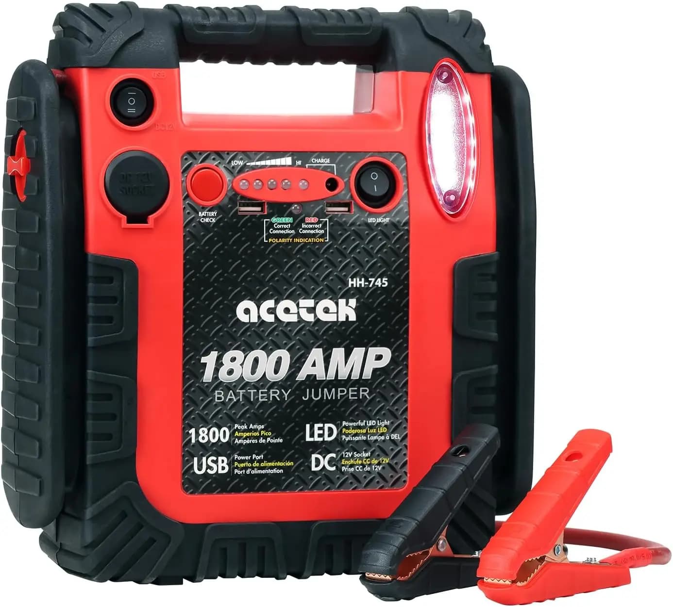 Avviatore d'Emergenza Portatile 1800A, Power Bank 20000mAh per Motori Benzina/Diesel, Booster Batteria 12V con LED e USB