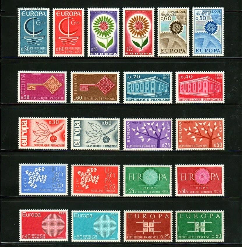 22Pcs/Set New France Post Stamp 1960-1970 Europa 11 Sets Engraving Postage Stamps MNH