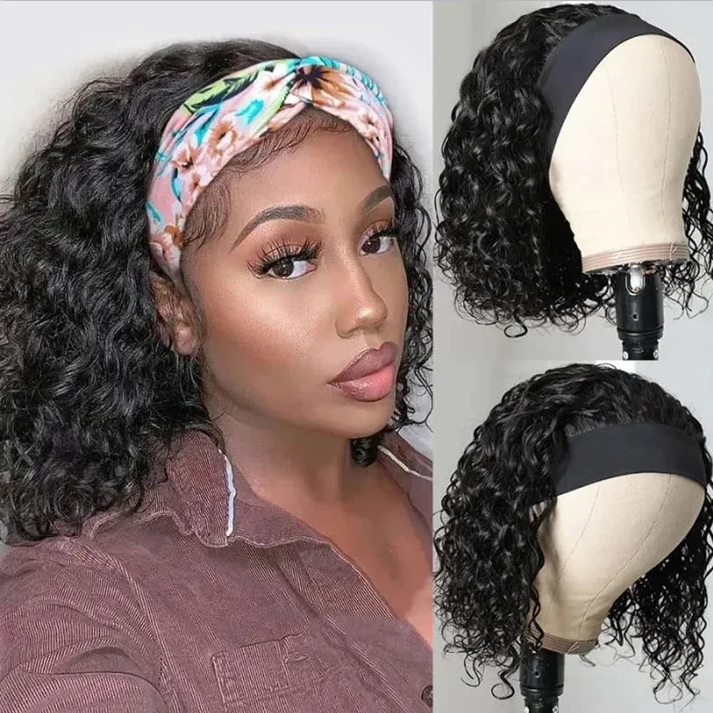 250% Water Wave Short Bob Wig Human Hair Cheap Clearance Headband Wigs For Women 8"-16"Full Machine Made Brazilian Remy Hair
