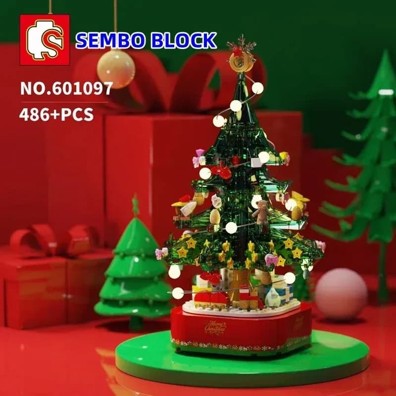 SEMBO Blocchi da Costruzione Albero di Natale con Carillon, Modellino da Assemblare, Regali di Natale, Decorazioni Festive, Giocattoli per Bambini