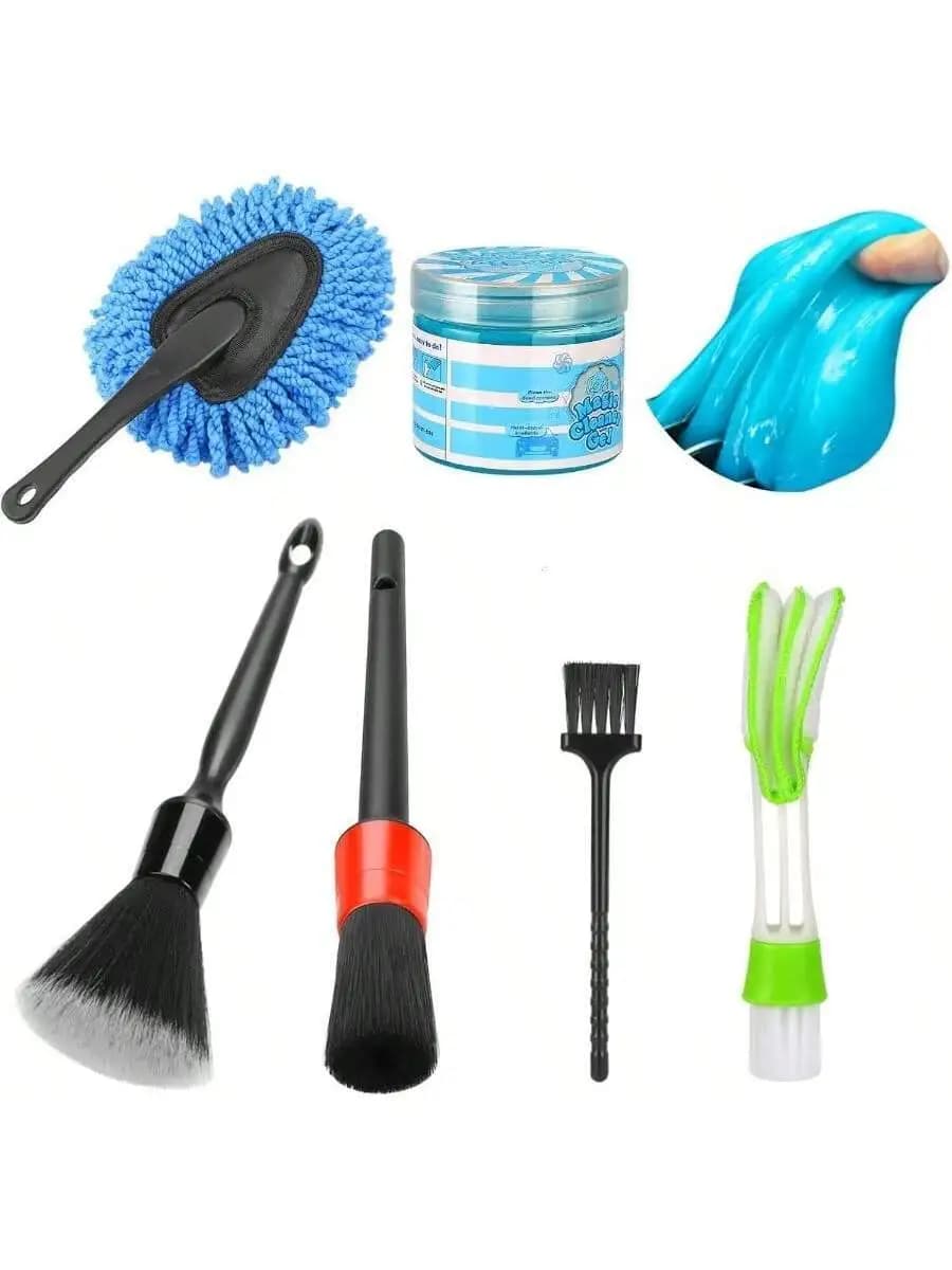 Car Interior Cleaning Kit With Duster Brush Gel Slime Crevice Tool For Dashboard Vent Panel Leather