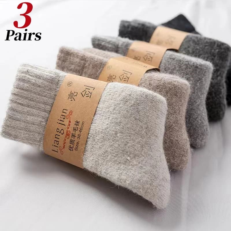 3 paia/calzini da uomo invernali caldi calzini termici in lana tinta unita calzini da neve super spessi comfort calzini di lana a tubo lungo felice EU38-46