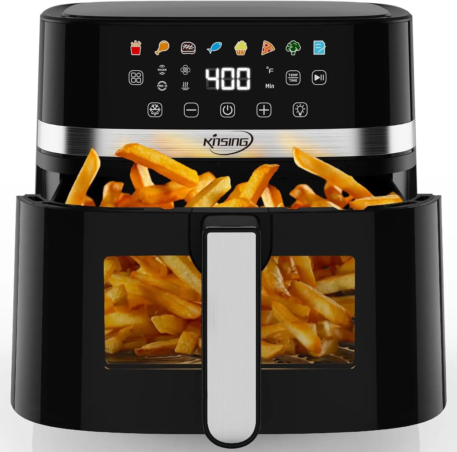 Friggitrice ad aria da 6,5 QT, 8 in 1 con finestra visibile, display LED, 400 ℉ Controllo preciso della temperatura, promemoria scuotimento e indicatore di preriscaldamento
