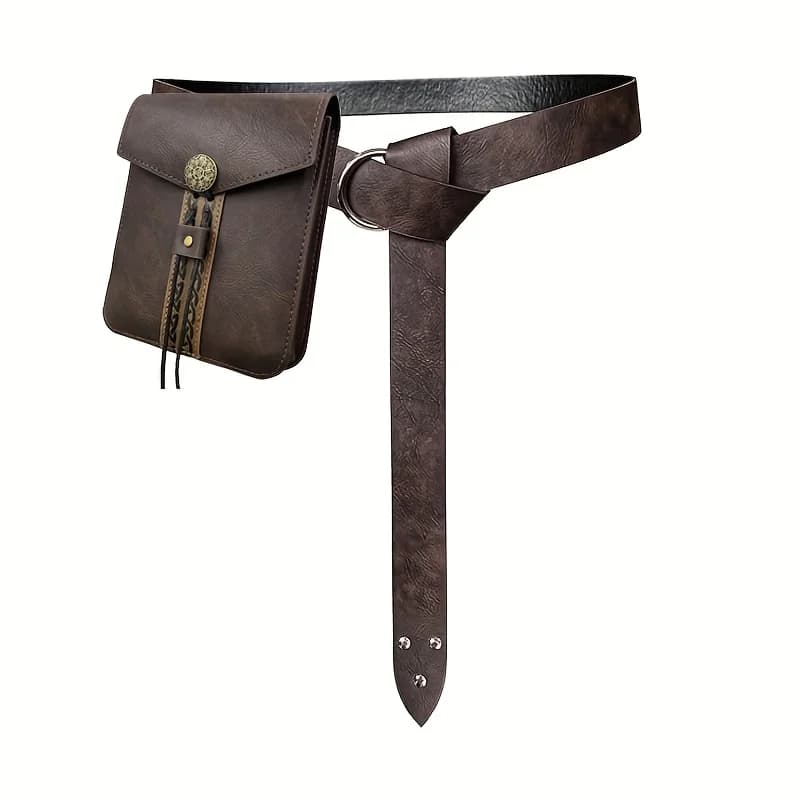 Vintage 2-piece Synthetic Synthetic Leather Belt, Retro Medieval Waist, Portable Waist, for LARP Ren Faire Hallowee