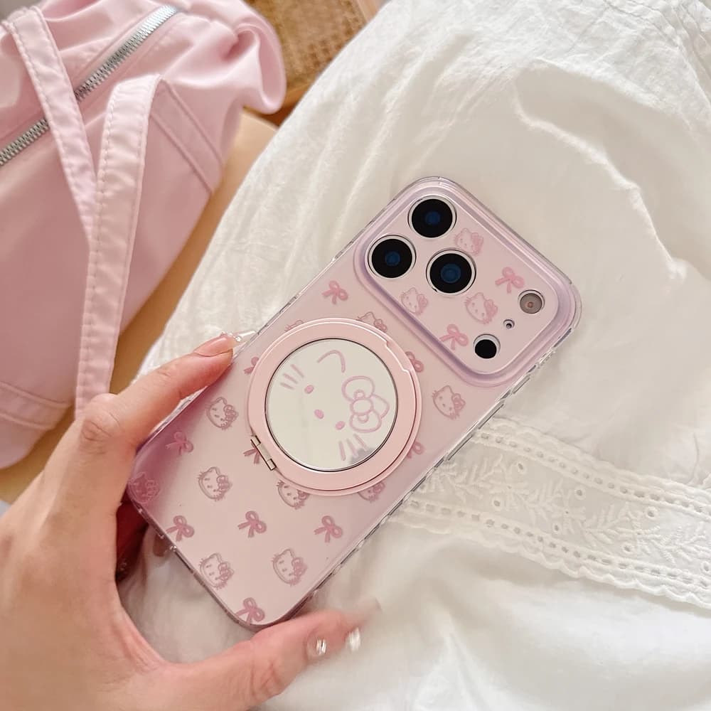 Nice Cartoon Sanrio Hello Kitty 360 ° Phone Case with swivel support for iPhone 17 16 15 14 13 Pro Max with integrated support ring