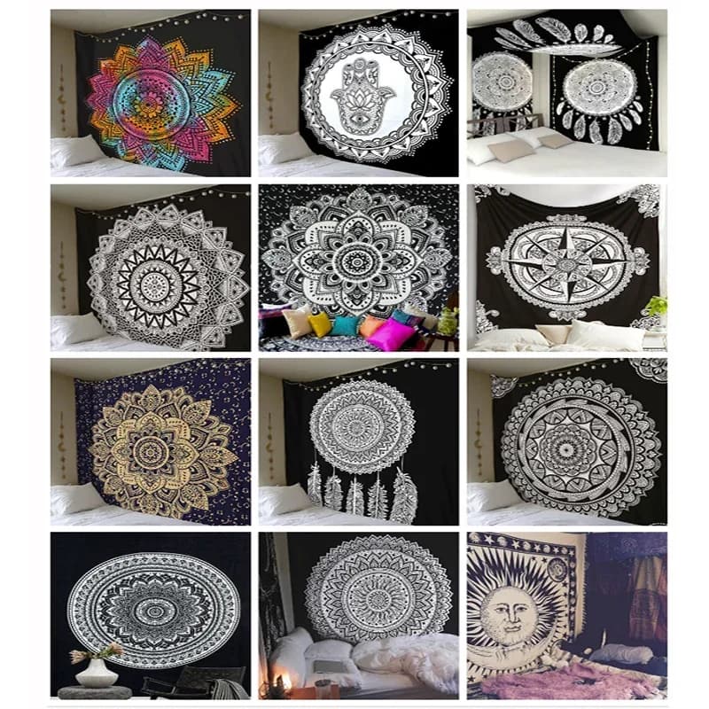 Arazzo con stampa mandala in poliestere, tappeto da appendere alla parete, tiro, yoga, tappetino da spiaggia, coperta, grande materassino, decorazione da parete
