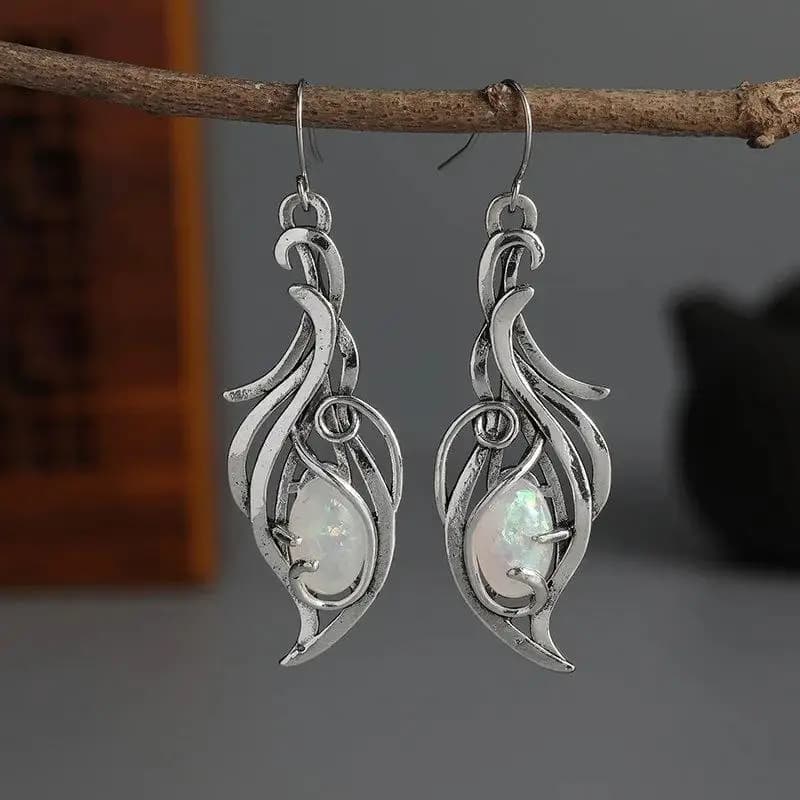 Stylish Bohemian Silver Opal Pendant Earrings, Perfect for Weddings, Anniversaries and Festivities