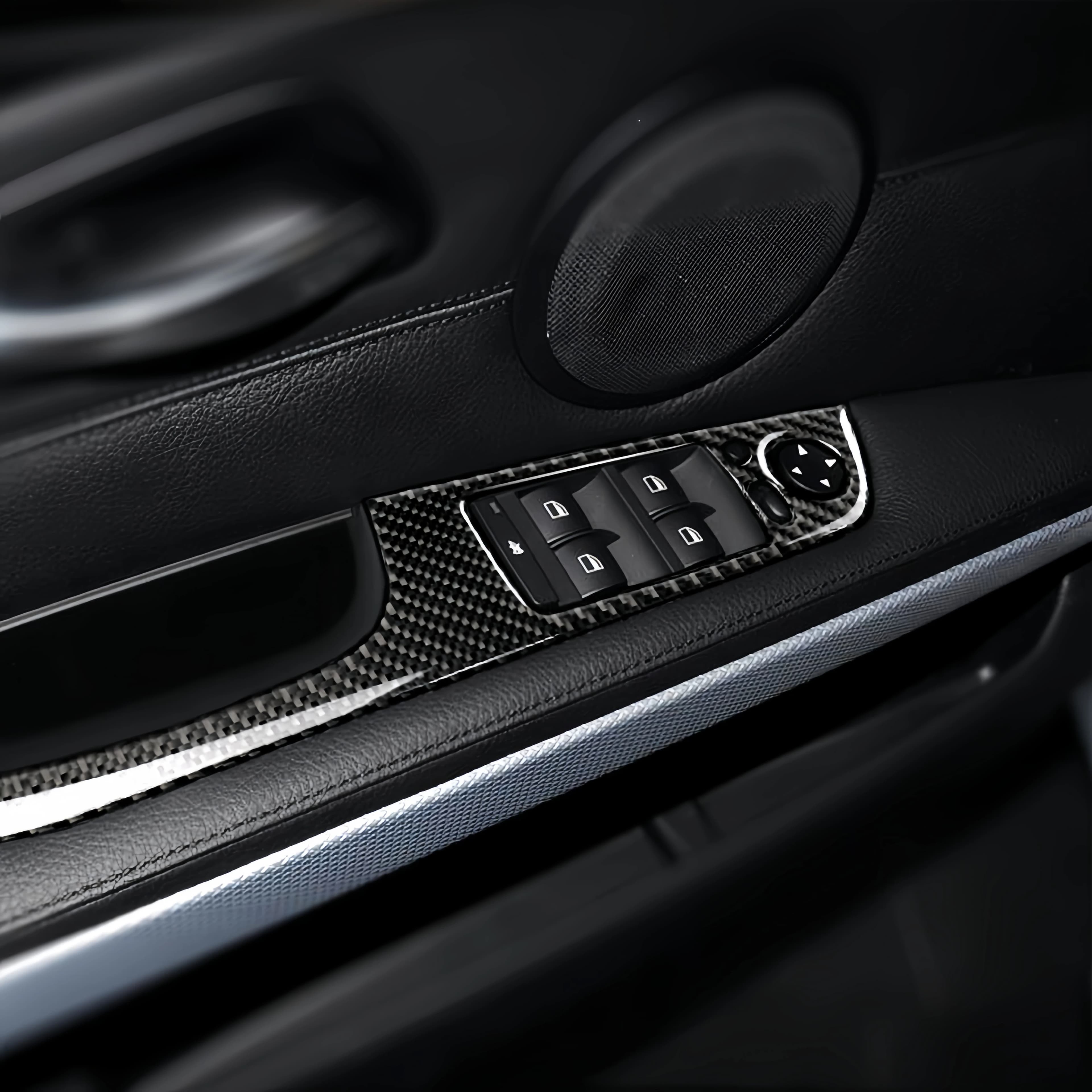 For BMW E90 3 Series 2005-2012 Carbon Fiber Auto Window Lift Button Frame Trim Cover Car Interior Decor Styling Accessories
