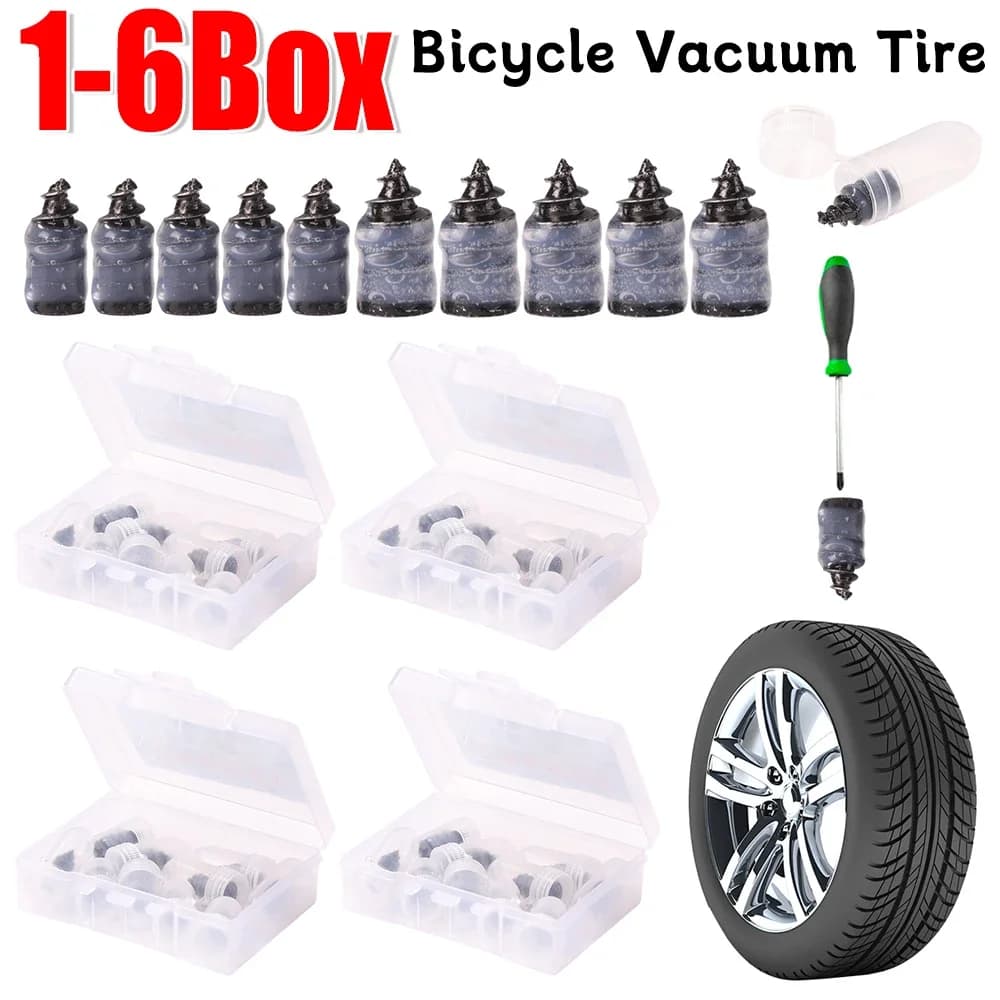 1-6SCATOLA Vuoto Riparazione di pneumatici Chiodo Viti per puntura pneumatici Set di montaggio per moto Tubeless Riparazioni ruote Punture Kit Toppe e stemmi per auto