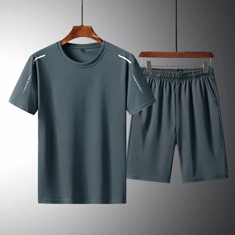 Men Fitness Suit Men's Summer Mesh Outfit Set Quick-drying Short Sleeve T-shirt Elastic Waist Drawstring Shorts Loose Sportswear