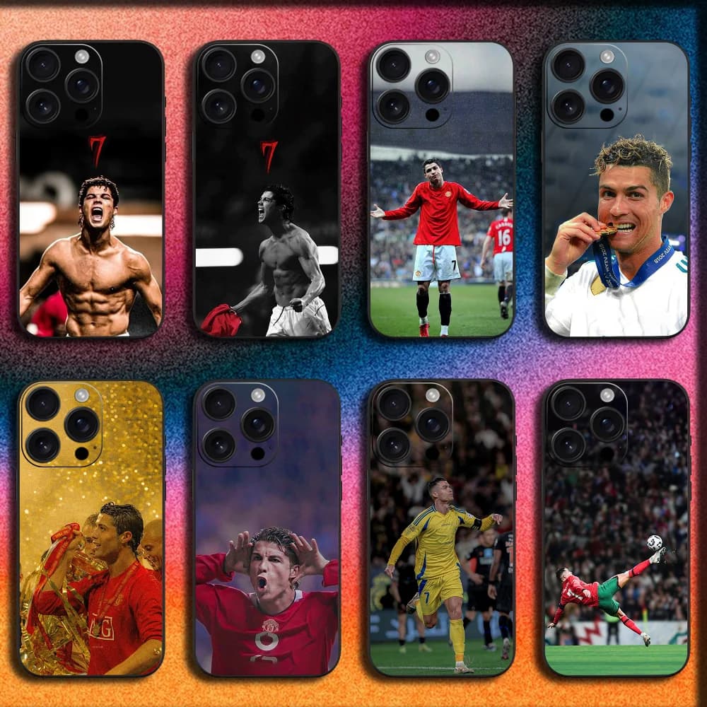 Football For C-Cr7 R-ROnAlDo Phone Case For iPhone 16,15,14,13,12,11,Pro,XS,Max,XR,Plus,E,Mini Soft Black Cover