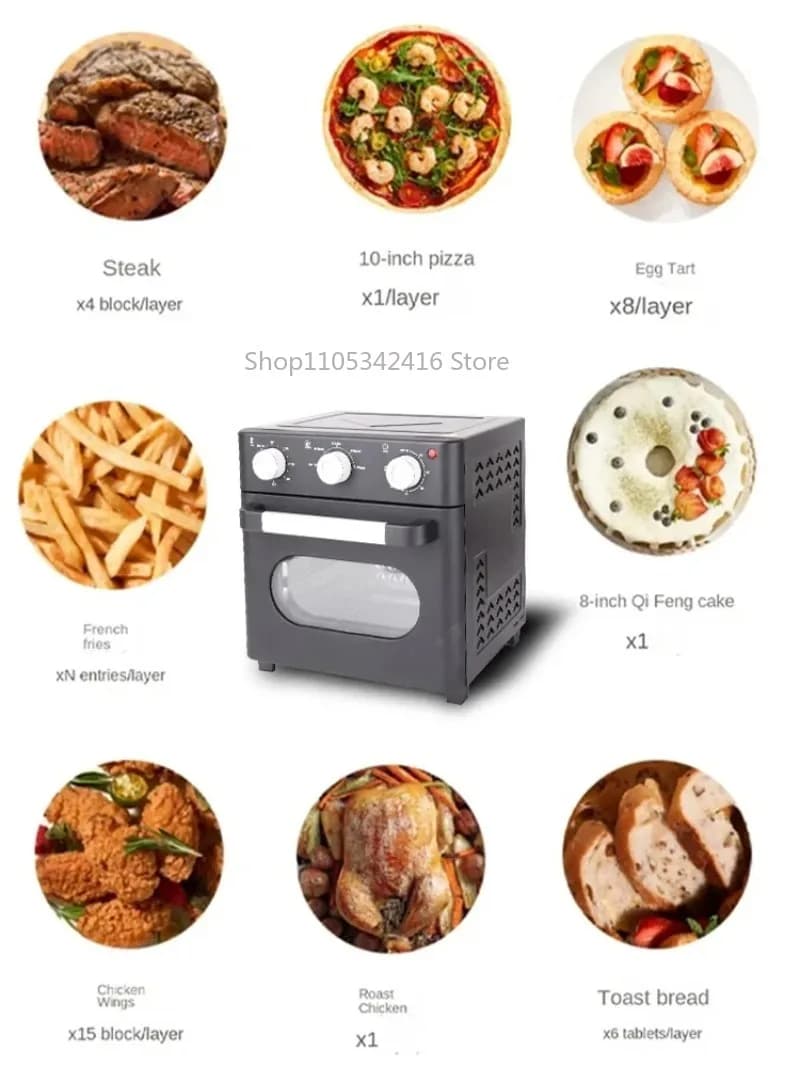 Friggitrice ad Aria Elettrica Compatta da 1200W e 16L, Forno Multifunzione con Timer per Cucina Domestica, Pizza e Uso Quotidiano