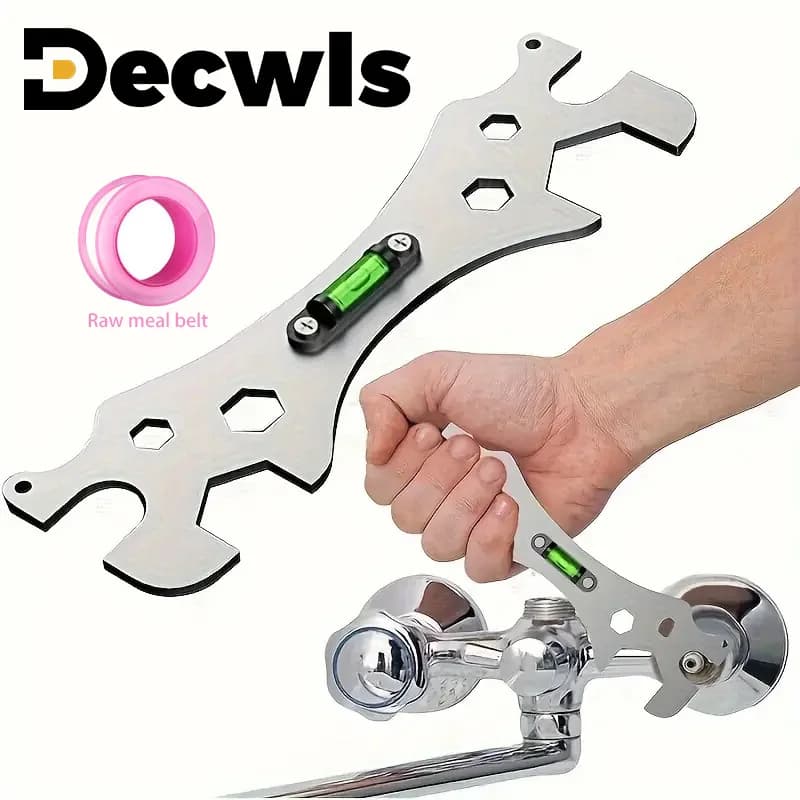 Multifunctional Stainless Steel Bathroom Key Tool Shower Installation Angle Faucet Strip Distance Measurement at Hexagonal Level